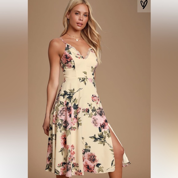 Lulus Emilee Cream Floral Print Midi Dress - Picture 2 of 5